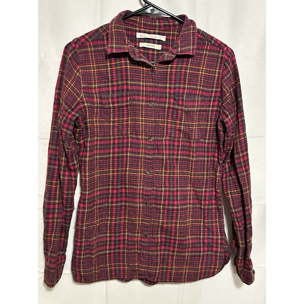 Woolrich Flannel Shirt Womens Small Red Plaid Button Up Cotton Pemberton